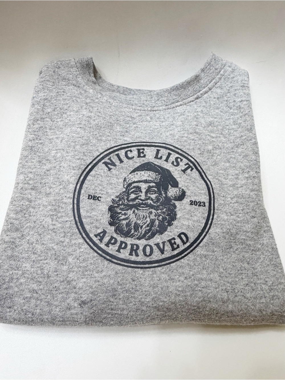 the wishing elephant | nice list approved santa grey crewneck sweatshirt youth m